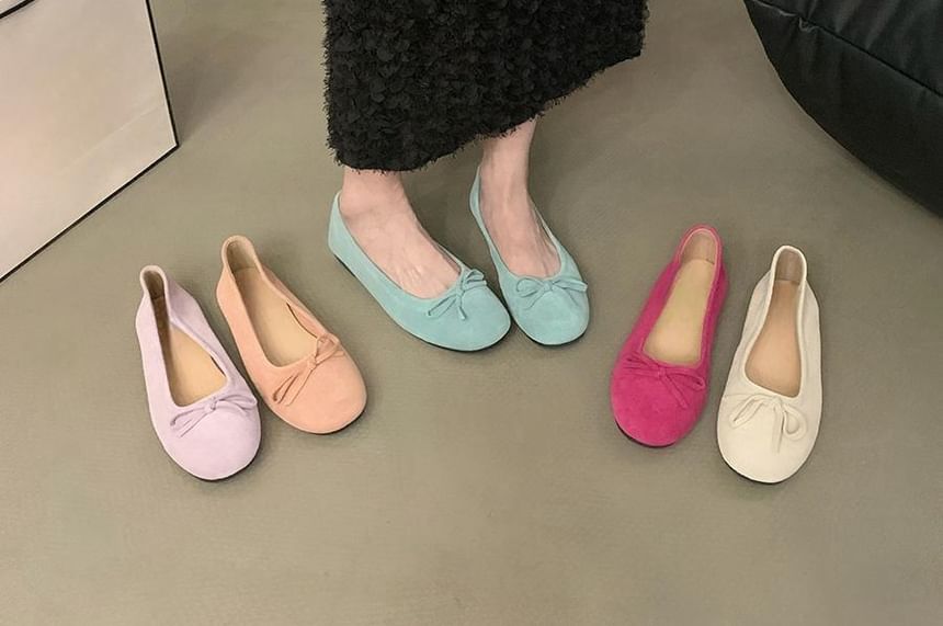 Suede Faux Accent Flats Bow Plain
