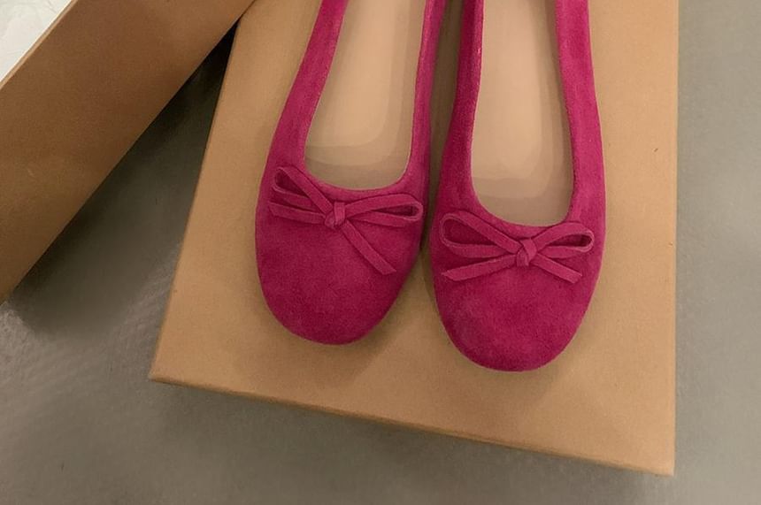 Suede Faux Accent Flats Bow Plain