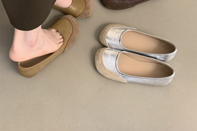 Toe Leather Flats Faux Round
