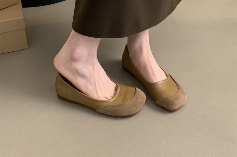 Toe Leather Flats Faux Round