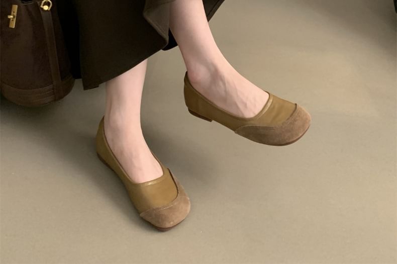 Toe Leather Flats Faux Round