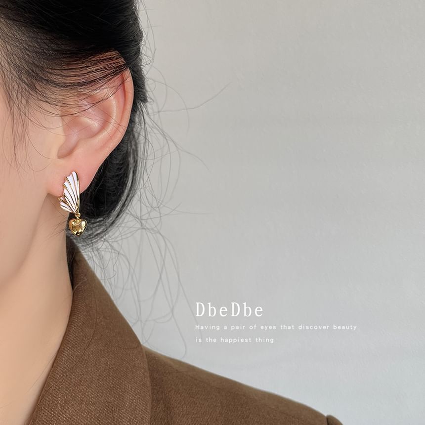 Drop Heart Clip On Asymmetrical Wing Earring