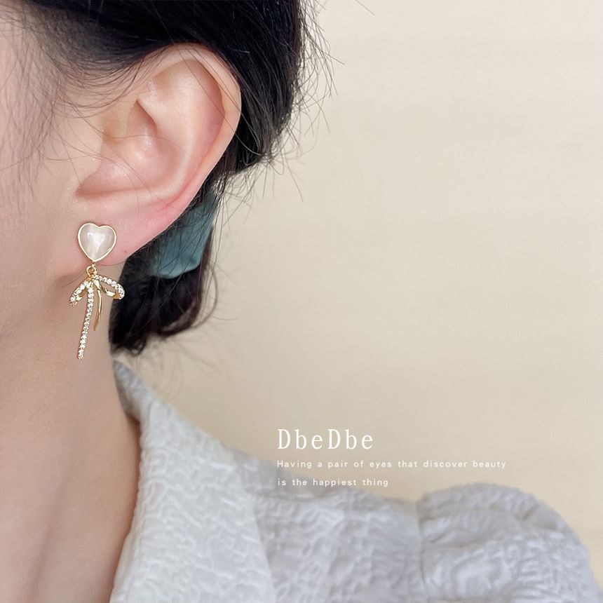 Rhinestone Clip Heart Drop On Earring Bow