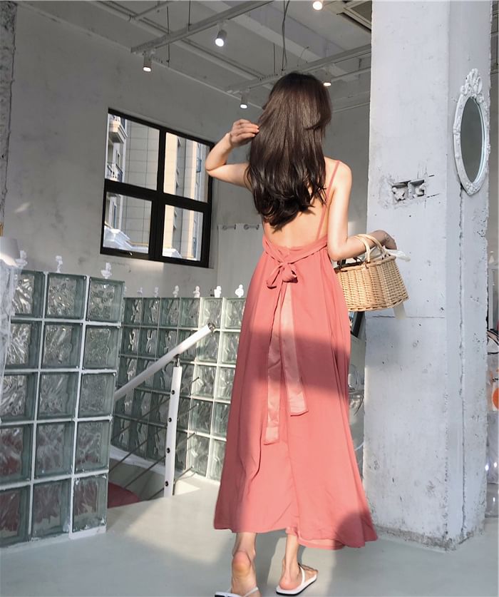 Spaghetti Open Maxi Sundress Back Plain Strap