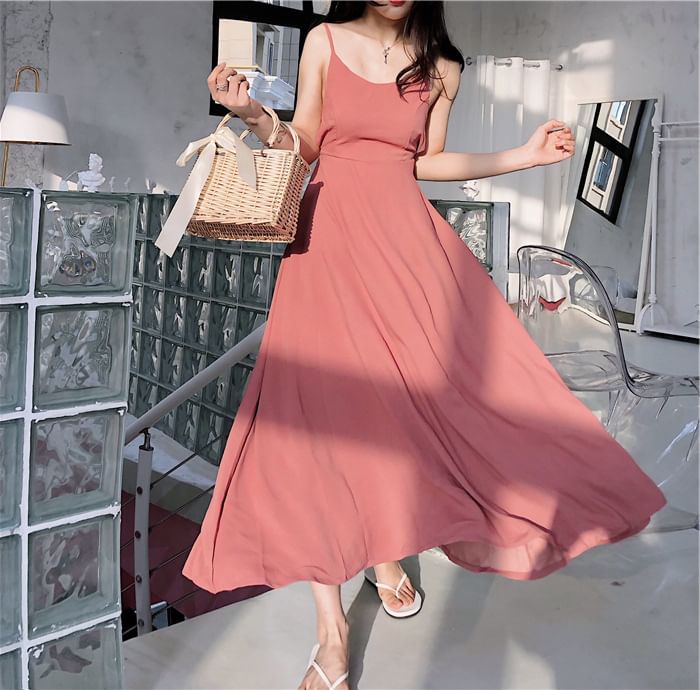 Spaghetti Open Maxi Sundress Back Plain Strap