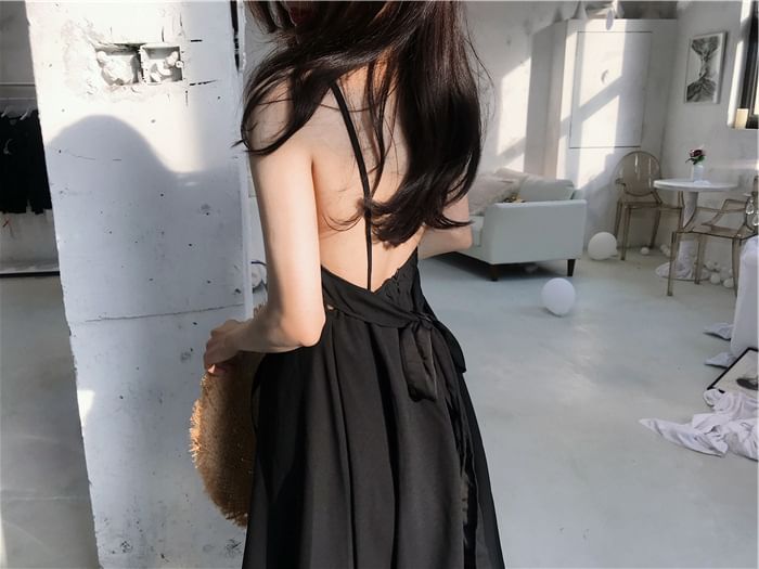 Spaghetti Open Maxi Sundress Back Plain Strap