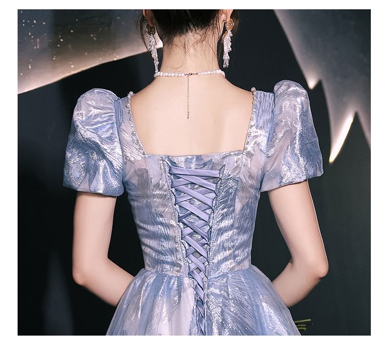 Gown Evening Patterned Short-Sleeve A-Line Beaded