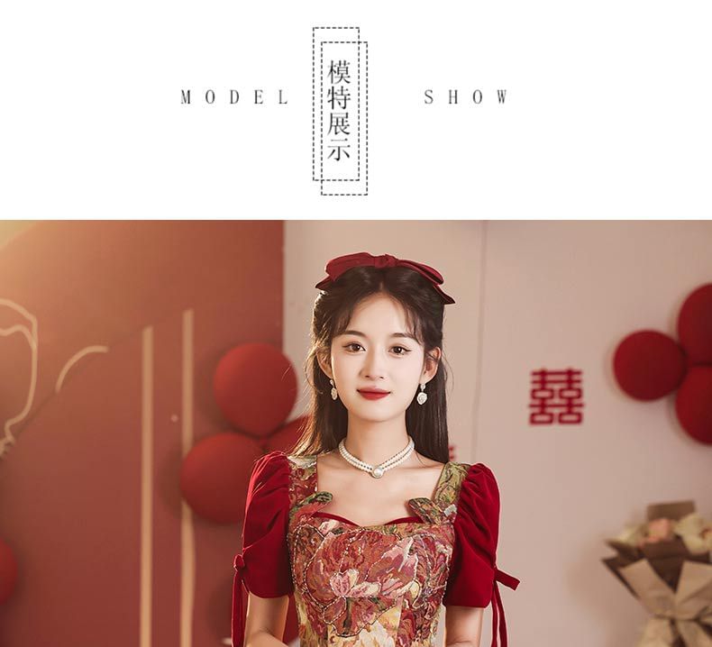 Short-Sleeve Bow Evening Mesh A-Line Floral Gown