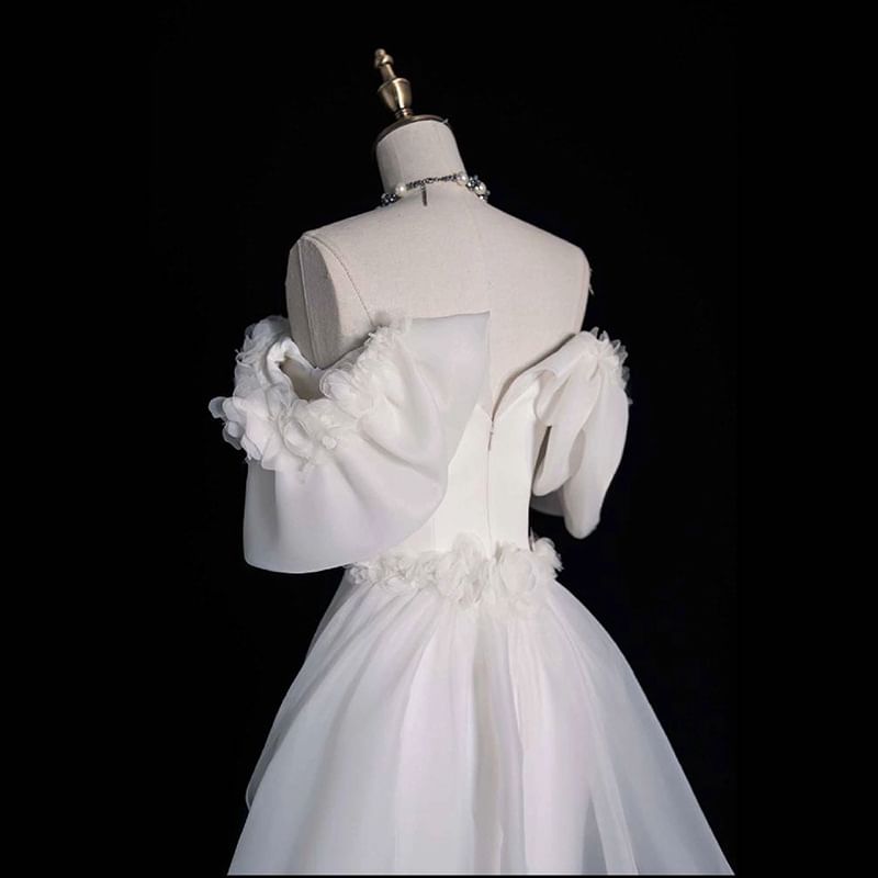 Gown Wedding Floral Mermaid Off-Shoulder Trim Accent Ruffle Satin Trained Plain