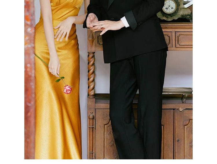 Plain Evening Mermaid Cap-Sleeve Mock Gown Embellished Open Back Neck