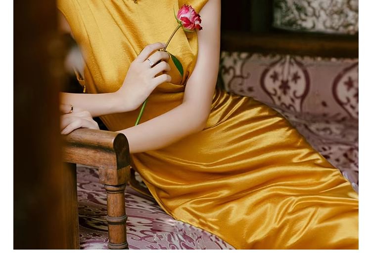 Plain Evening Mermaid Cap-Sleeve Mock Gown Embellished Open Back Neck