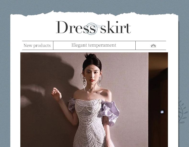 Shoulder Sleeve Mermaid Evening Sequin Off Ruffle Dress