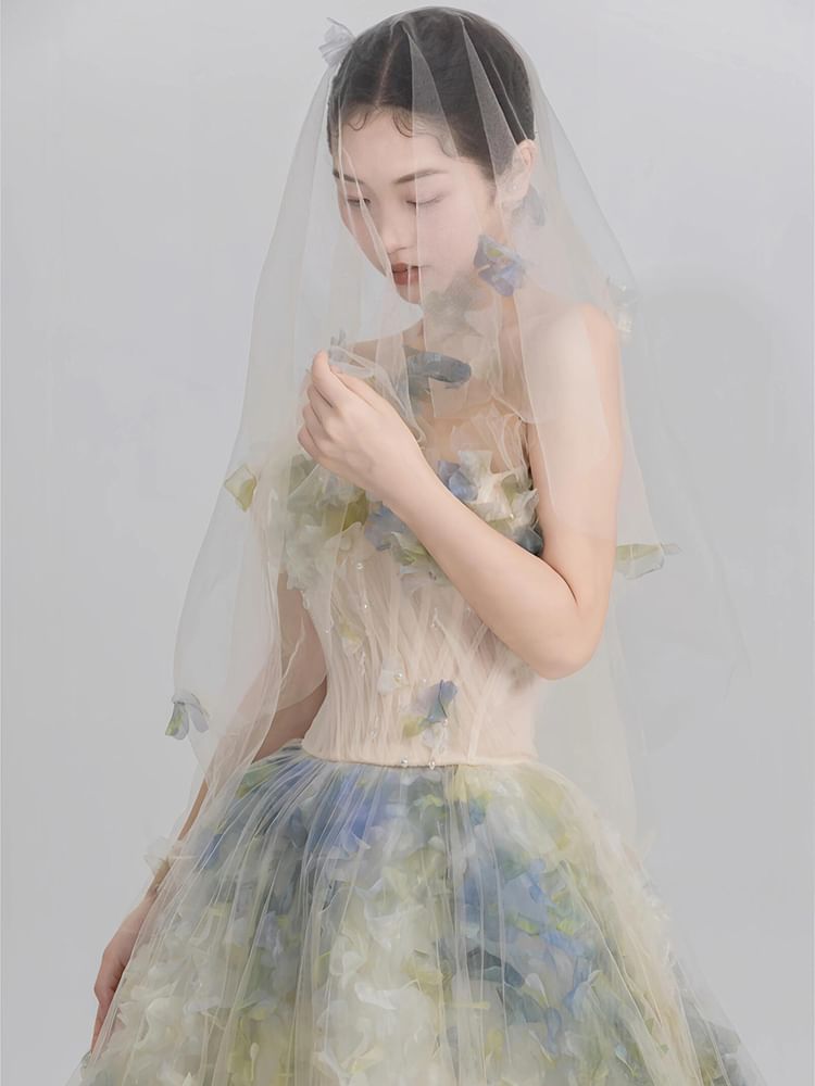 Strapless Floral A-Line Evening Gown