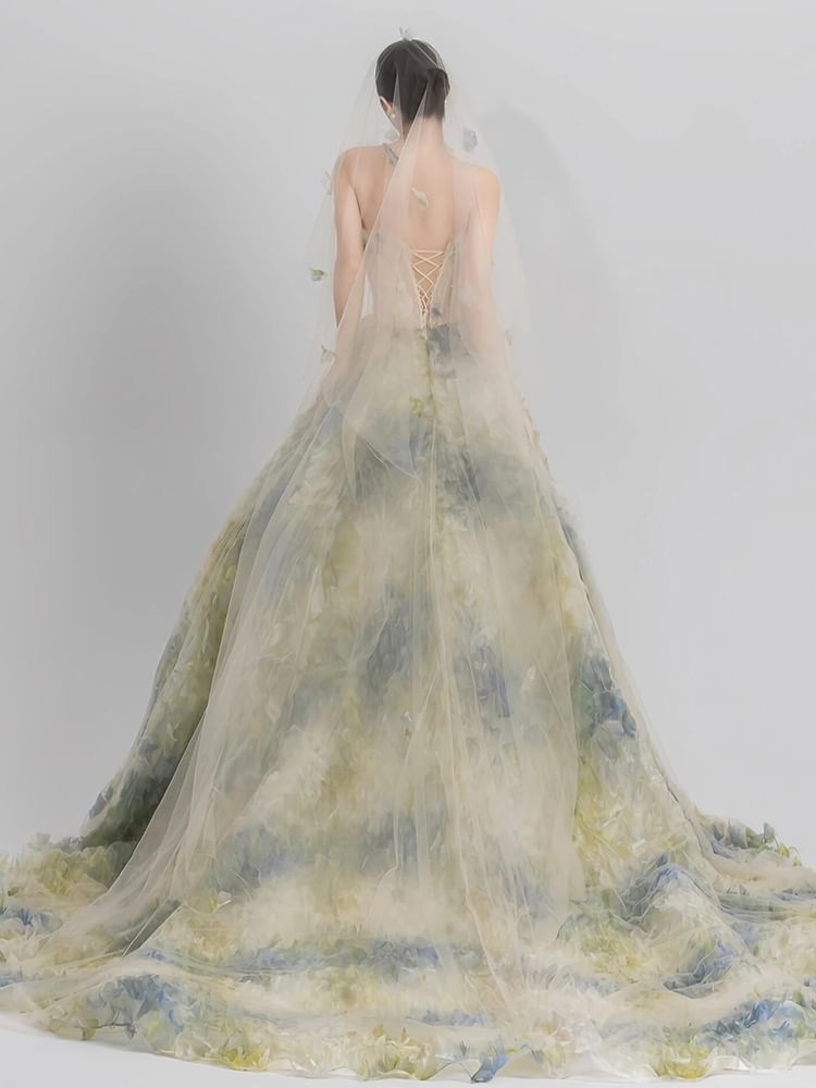 Strapless Floral A-Line Evening Gown