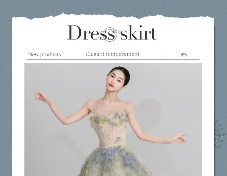 Strapless Floral A-Line Evening Gown