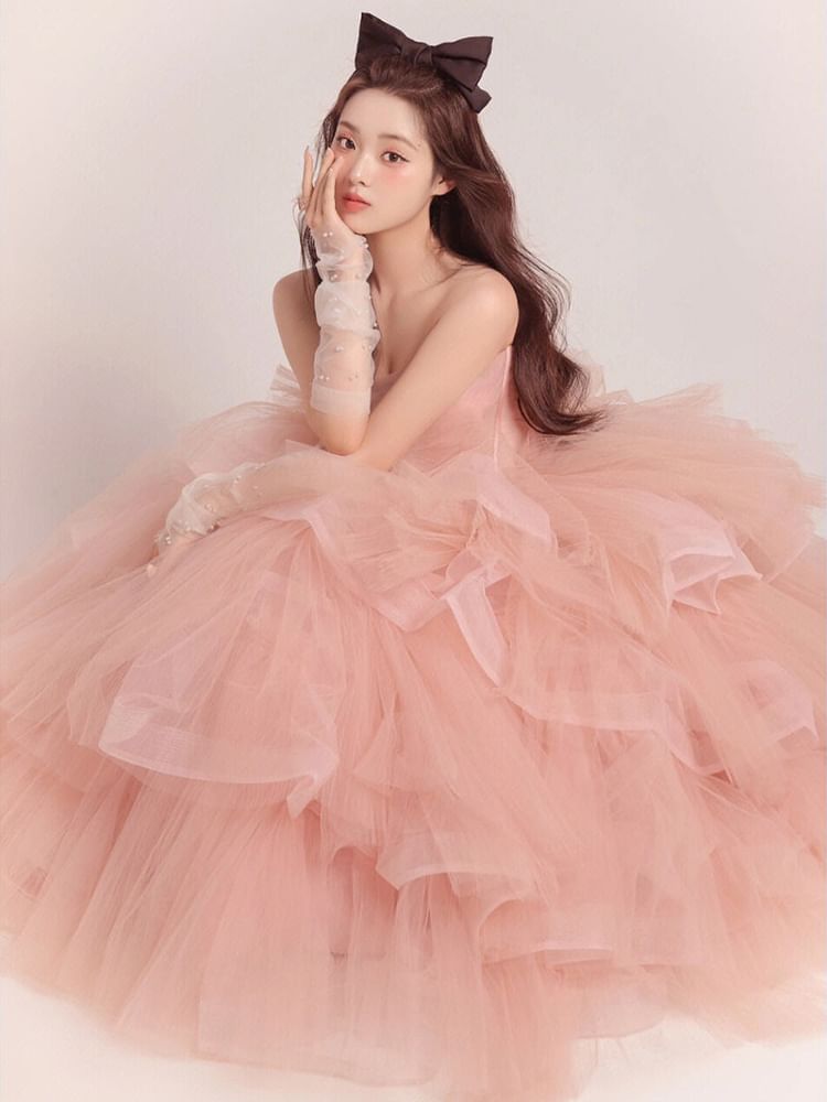 Tulle Gown Tiered Strapless Evening Ball