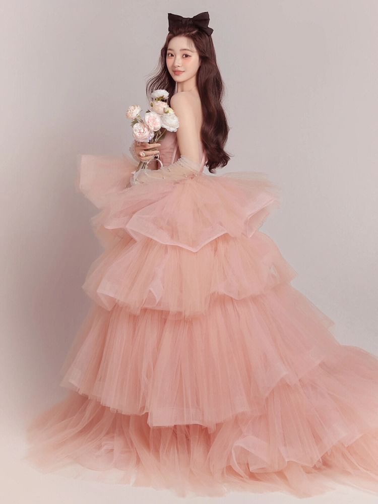 Tulle Gown Tiered Strapless Evening Ball