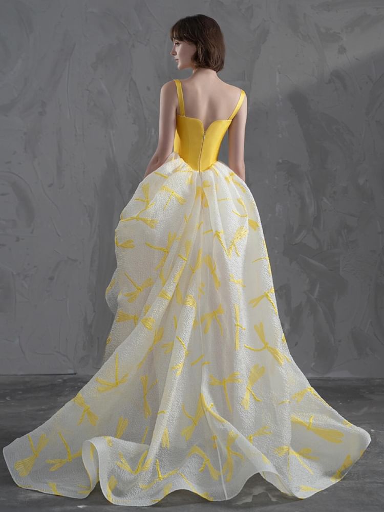 A-Line Strapless Floral Evening Print Gown
