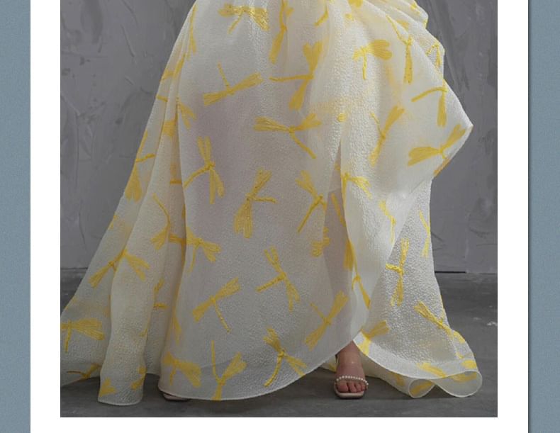 A-Line Strapless Floral Evening Print Gown