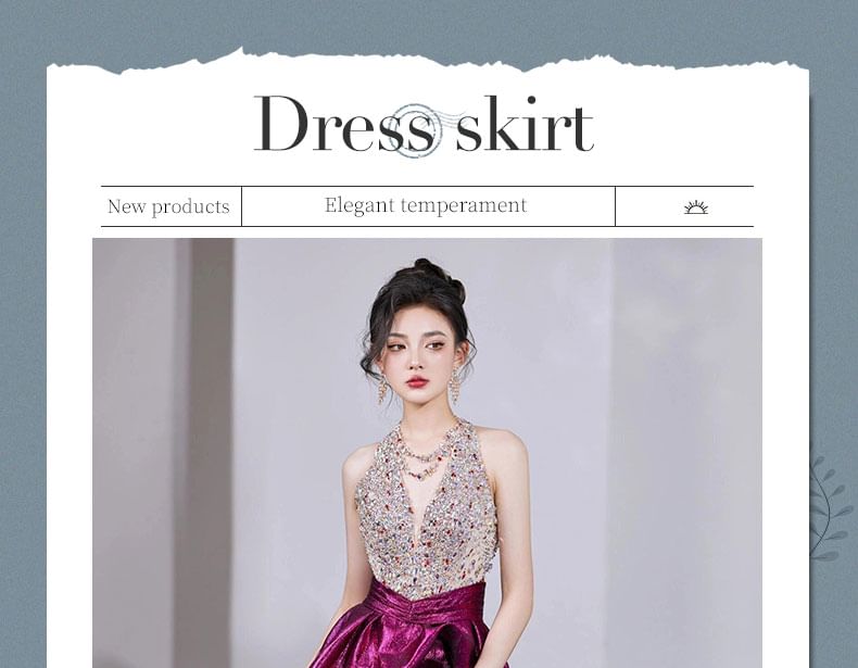 Sleeveless Evening Sequined A-Line Gown V-Neck