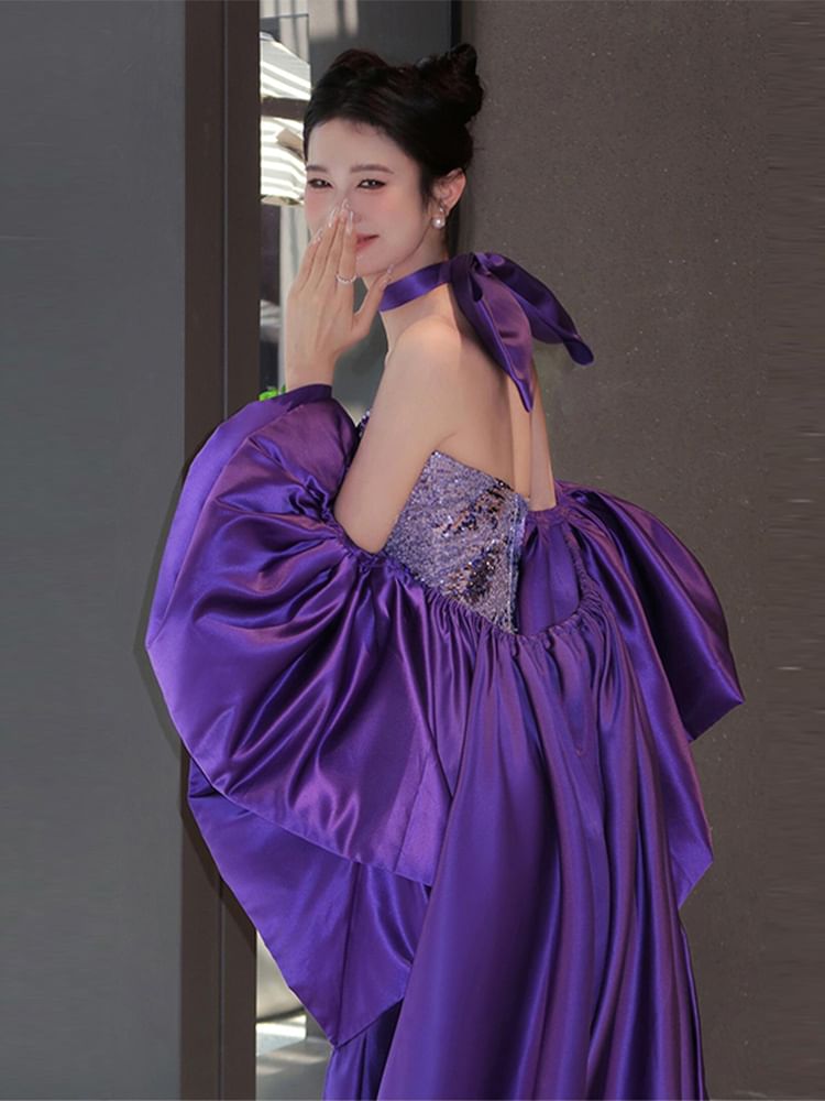 Strapless Sequin Slit Sheath Evening Gown