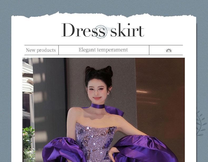 Strapless Sequin Slit Sheath Evening Gown