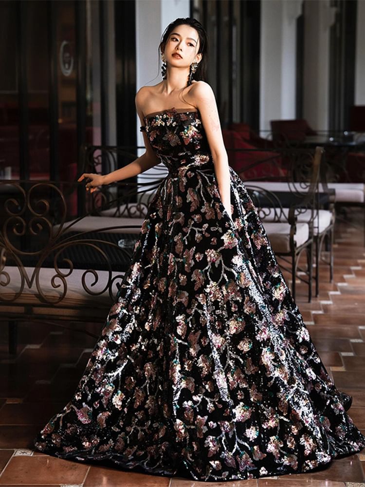 Evening Gown Floral A-Line Strapless