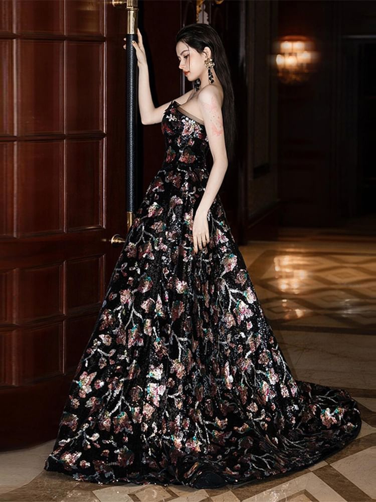 Evening Strapless A-Line Gown Floral