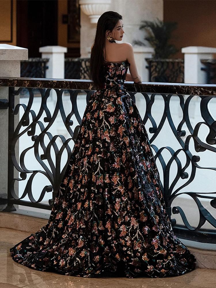 Evening Gown Floral A-Line Strapless