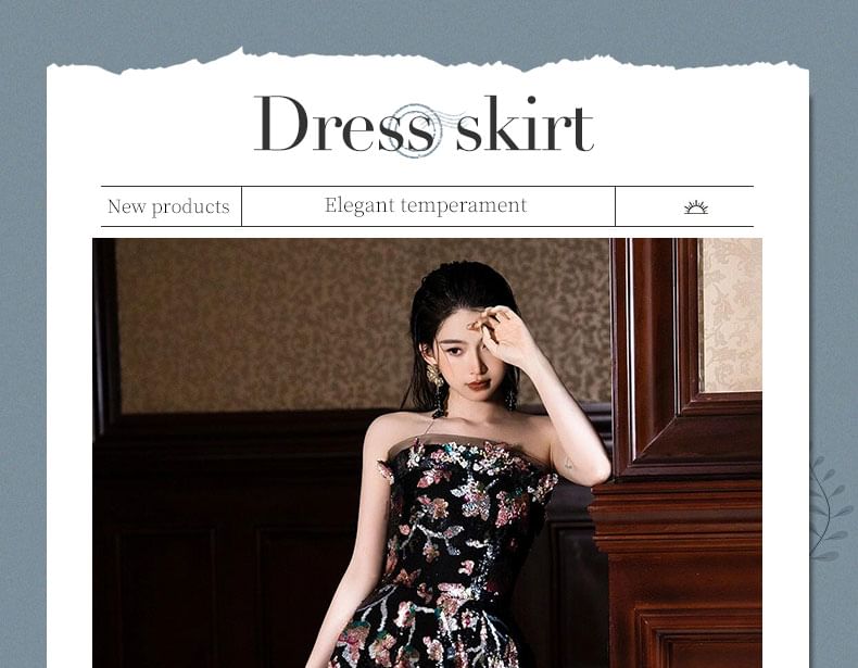 Evening Strapless A-Line Gown Floral