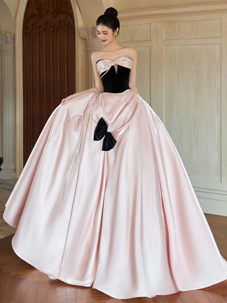 A-Line Two Evening Bow Tone Dress Strapless