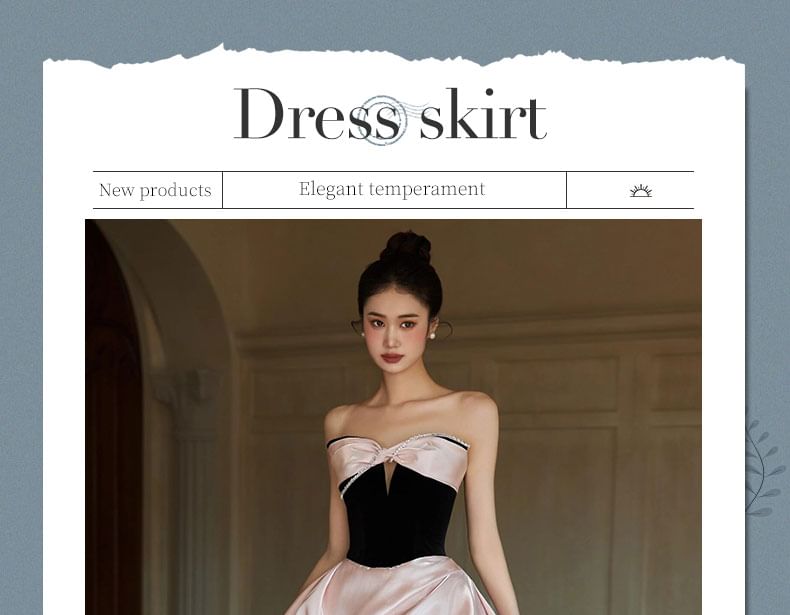 Two Bow Evening A-Line Strapless Tone Dress