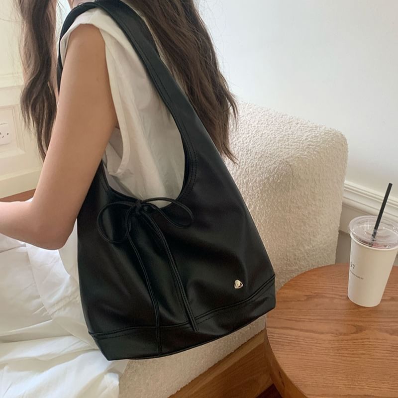 Panel Bow Bag Tie-Up Tote Applique Heart