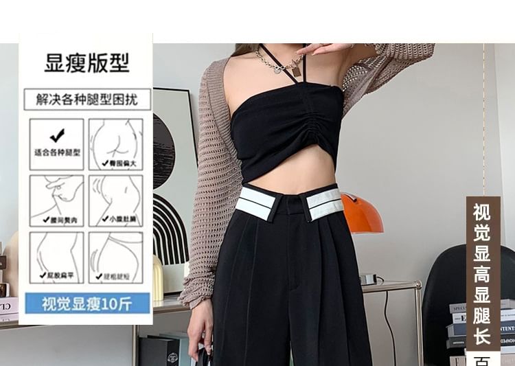 High Wide Pants Pleated Leg Striped Waist Suit