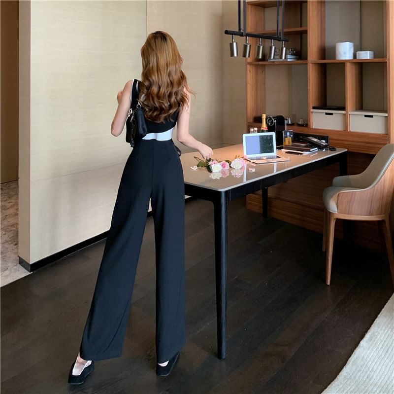 High Leg Tie-Up Dress Waist Plain Wide Pants