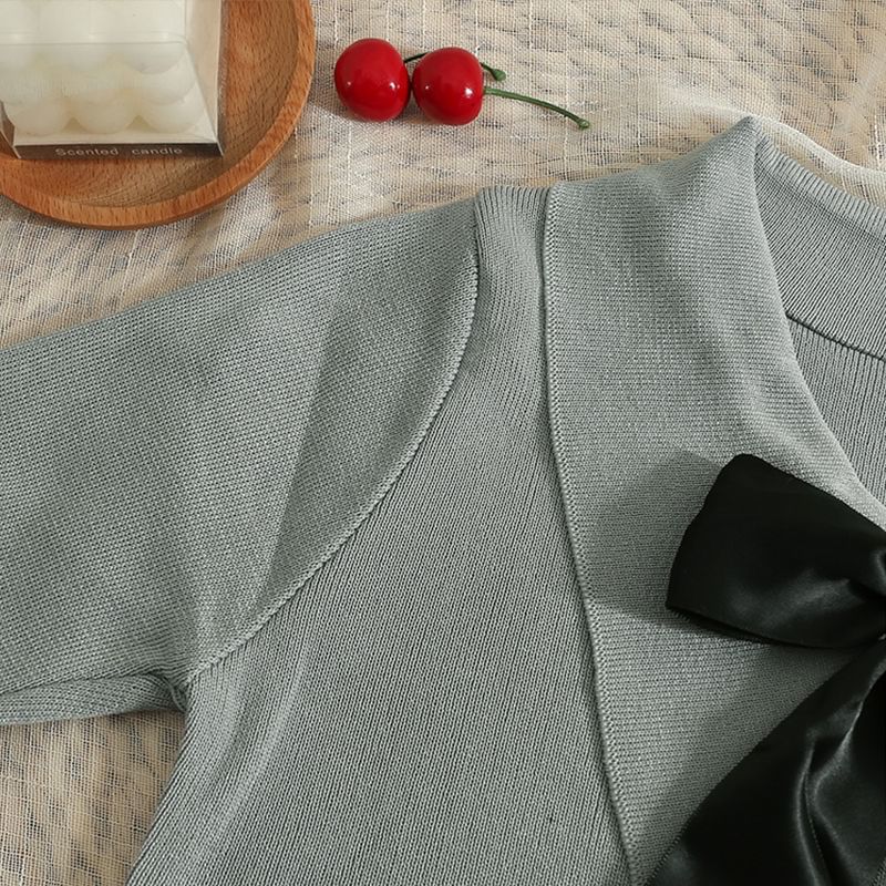 Top Collared Crop Short-Sleeve Knit Bow