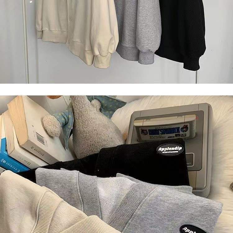 Button Plain Jacket V-Neck