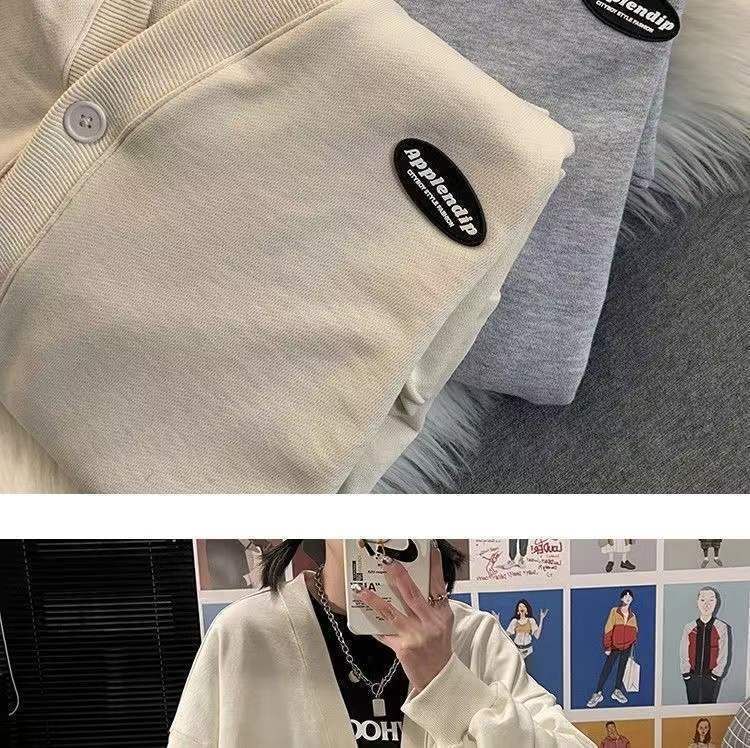 Button Plain Jacket V-Neck