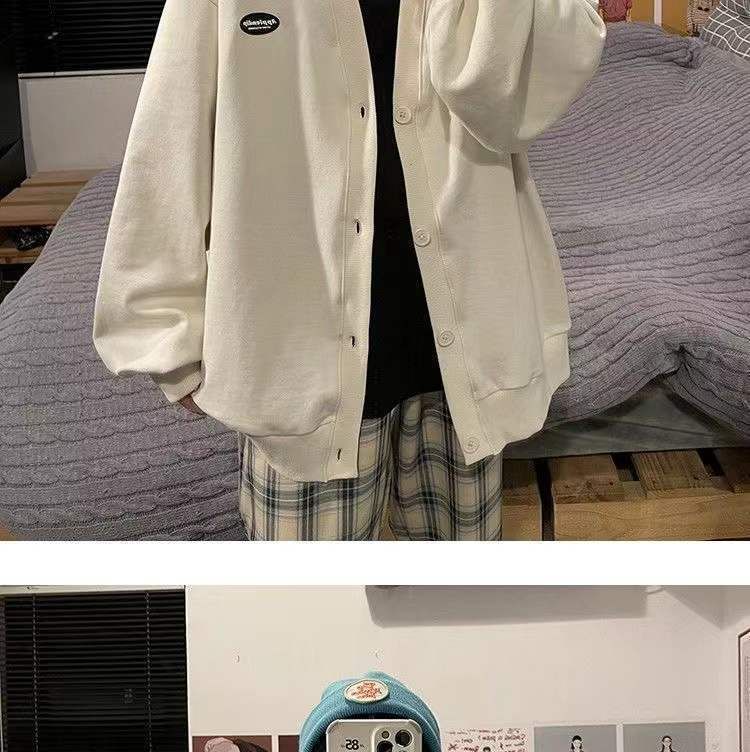 Button Plain Jacket V-Neck