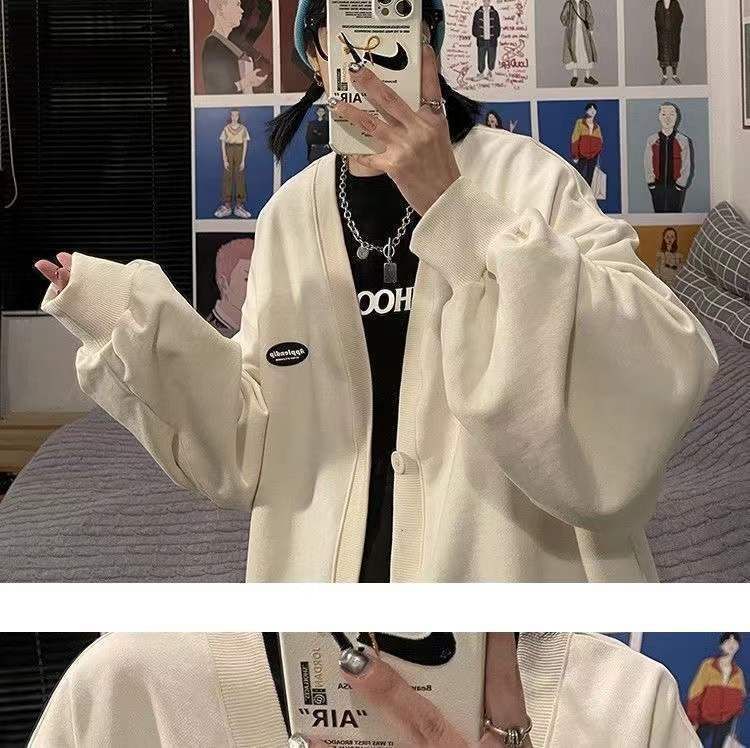 Button Plain Jacket V-Neck