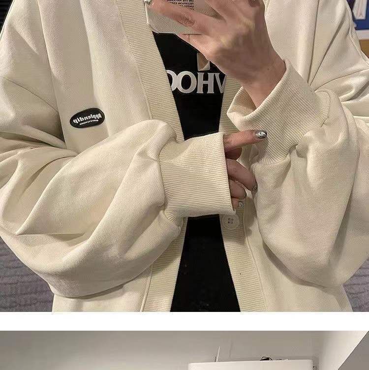 Button Plain Jacket V-Neck