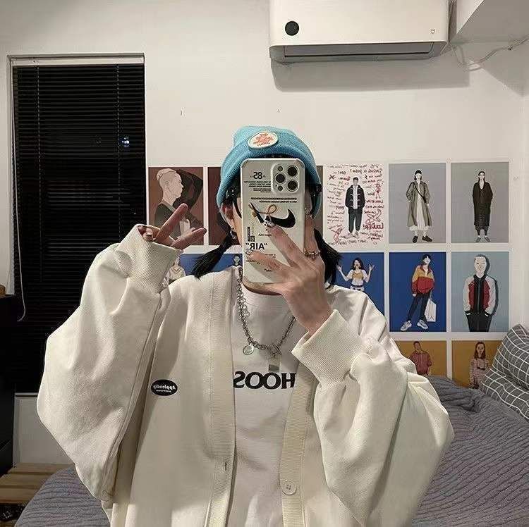 Button Plain Jacket V-Neck