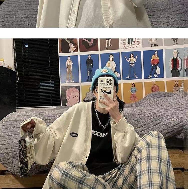 Button Plain Jacket V-Neck