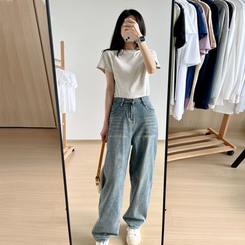 Short-Sleeve Plain T-Shirt Neck Crew