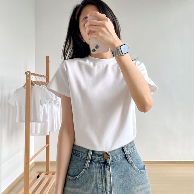 Short-Sleeve Plain T-Shirt Neck Crew