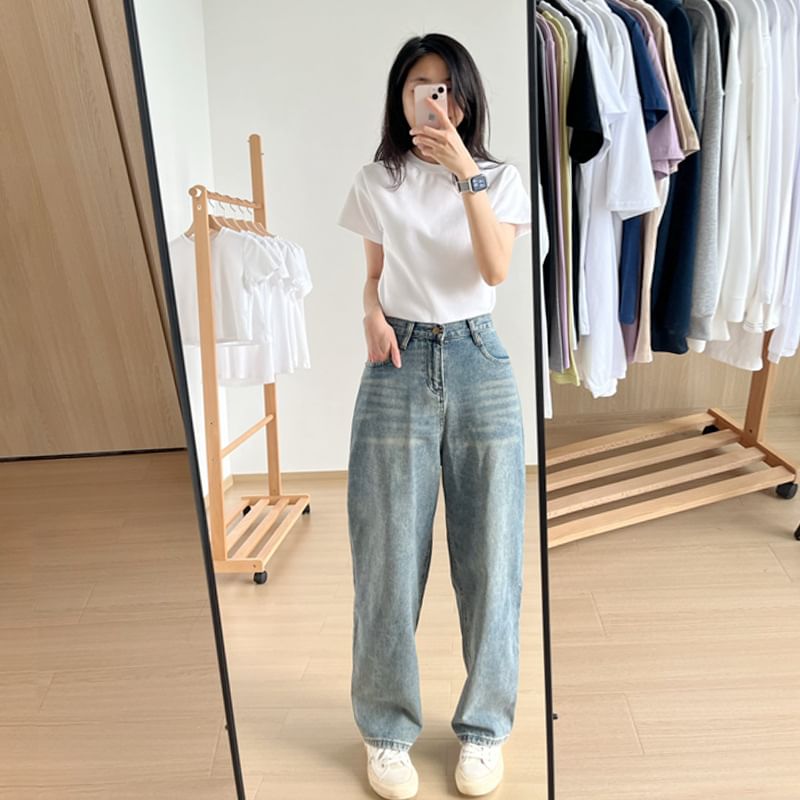 Short-Sleeve Plain T-Shirt Neck Crew