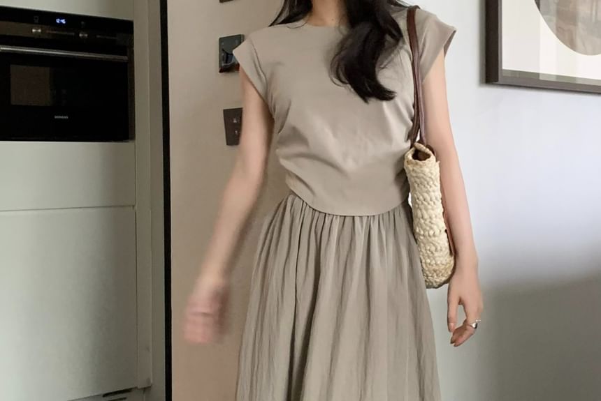 A-Line Elastic Waist Plain Maxi Skirt