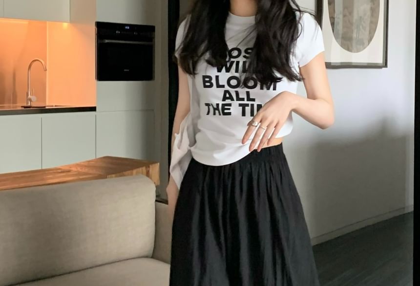 A-Line Elastic Waist Plain Maxi Skirt