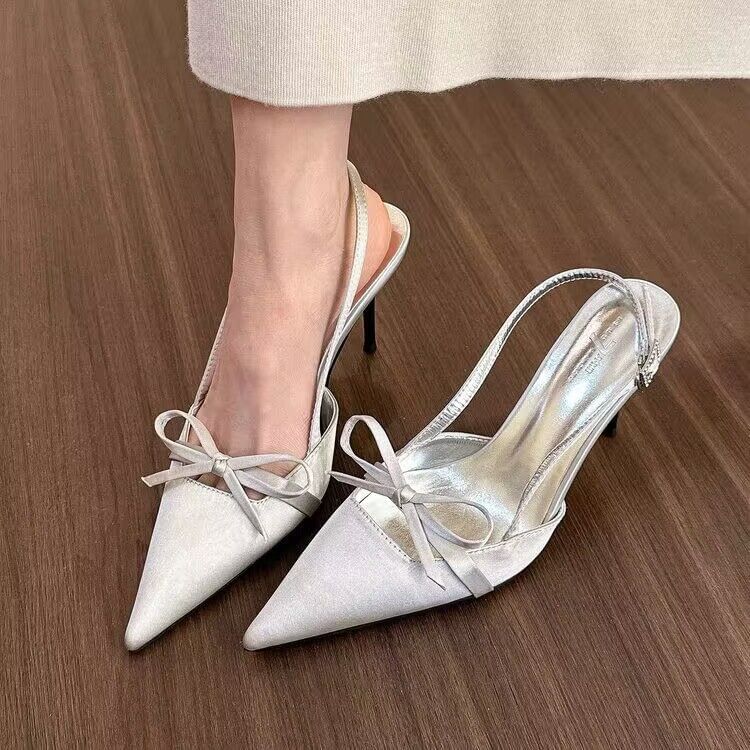 Pointed Sandals Slingback Bow Stiletto