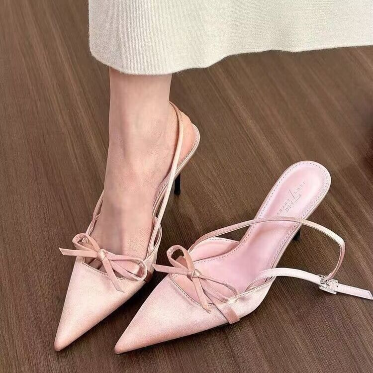 Pointed Sandals Slingback Bow Stiletto